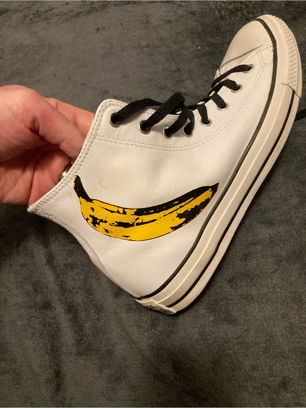 Andy Warhol Converse in white leather size 11 banana print